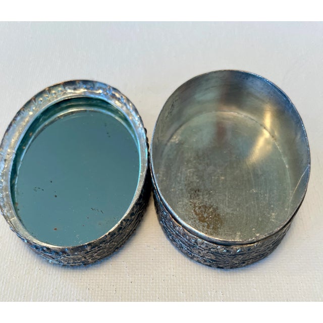 Early 20th Century Antique Chinoiserie Enamel & Silver Plated Mirrored Trinket Box For Sale - Image 9 of 12