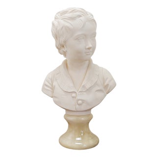 Jean-Antoine Houdon, Bust of Alexandre Brongniart, 1970s, Porcelain & Alabaster For Sale