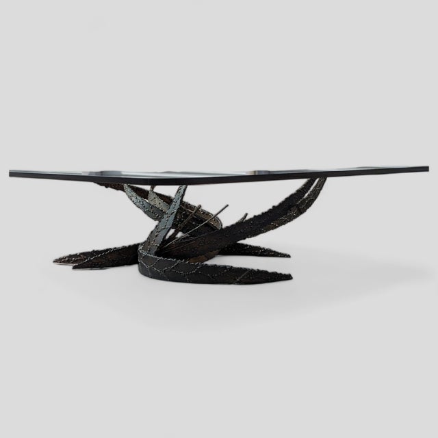 1972 Silas Seandel Brutalist Torch-Cut Coffee Table, Mid-Century, Glass For Sale - Image 11 of 18