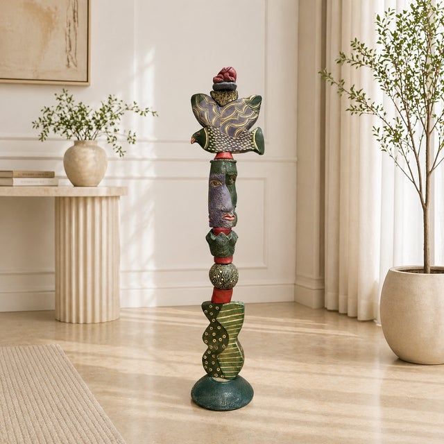 2020s Marc Zimmerman "Live and Let Live" Glazed Ceramic Totem, 62 Inches Tall, Green and Red Glaze, Mixed Organic Forms, Contemporary Art West Coast For Sale - Image 5 of 7