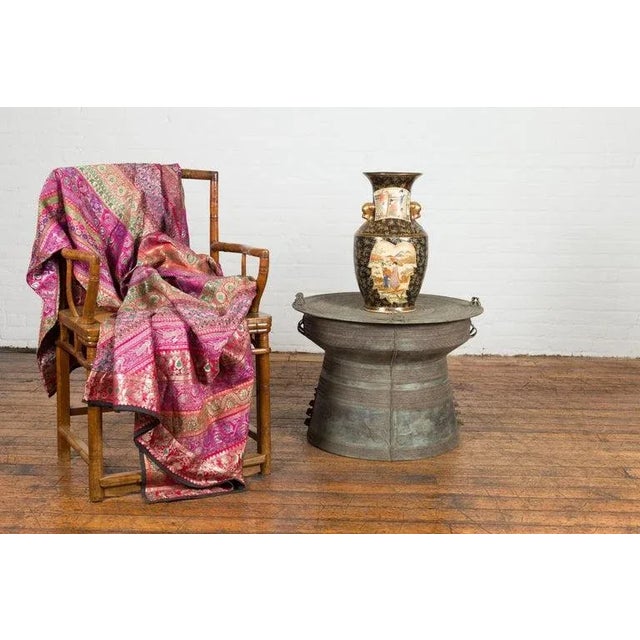 Asian Vintage Laotian Style Bronze Rain Drum with Geometric Motifs & Frog Finials For Sale - Image 3 of 12