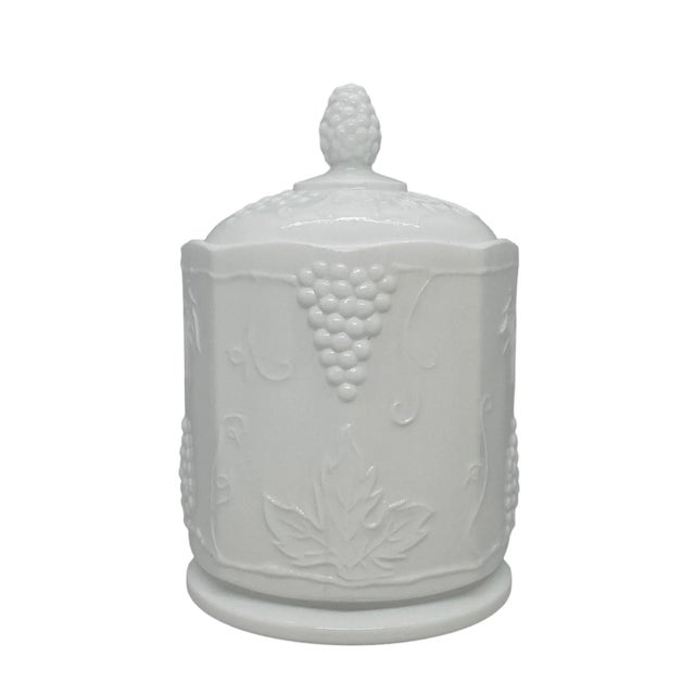 Mid 20th Century Harvest Milk Glass by Colony White Octagonal Shape Lidded Canister With Grapes Design For Sale - Image 13 of 13