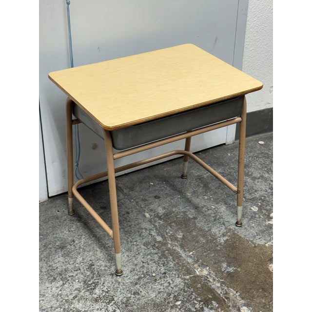 Mid-Century Modern Lift-Top Metal + Wood School Desk, Mid 20th Century For Sale - Image 3 of 12