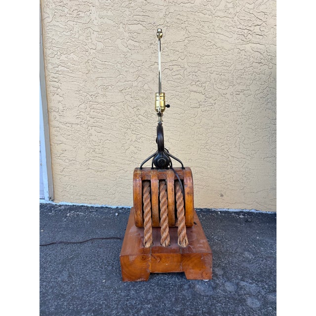 Vintage Triple Wood Block & Tackle Lamp For Sale - Image 10 of 10