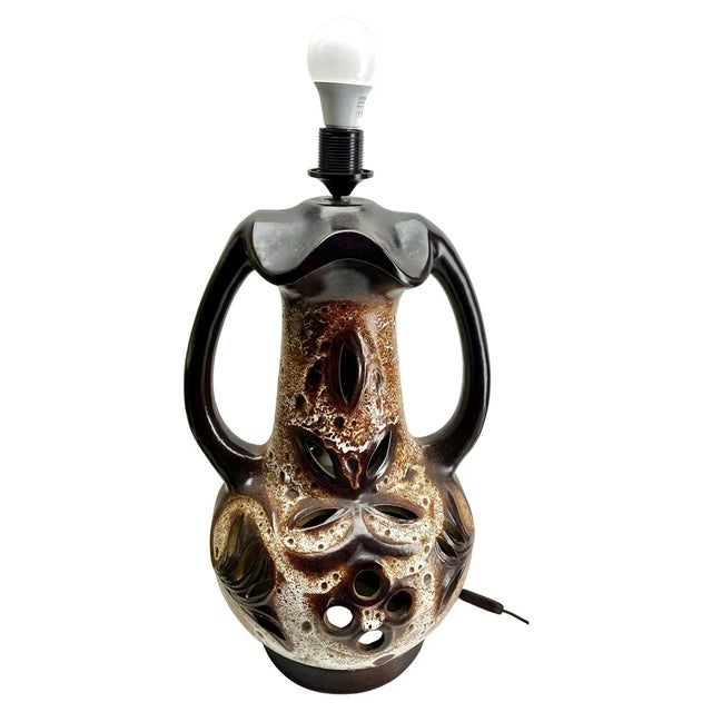 Brown Vintage Fat Lava Floor Lamp in Orange and Brown Drip-Glazes attributed to Walter Gerhards, 1962 For Sale - Image 8 of 11