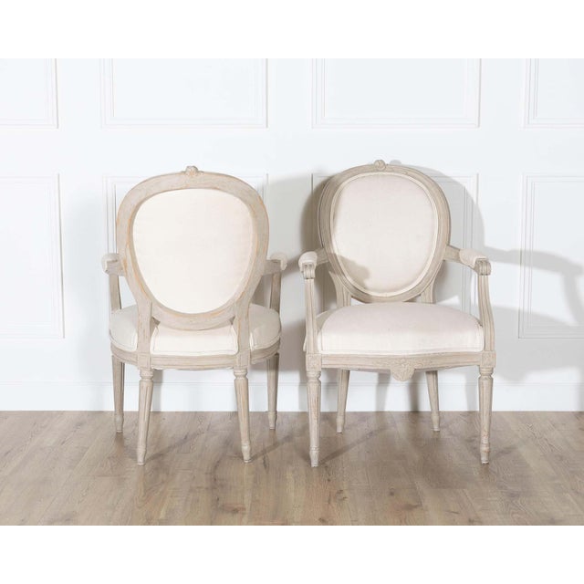 Off-white Pair of Early 20th Century Swedish Gustavian Style Oval Back Armchairs For Sale - Image 8 of 14