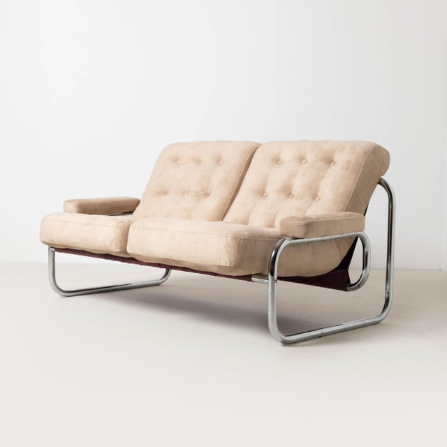 2 seater Borkum Sofa by Johan Bertil Häggström for IKEA, 1970s Recently reupholstered in velvet like plush fabric in sand...