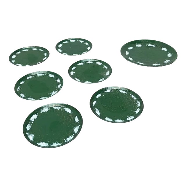 Mid-Century Metal Coaster Plates, 1960s, Set of 7 For Sale