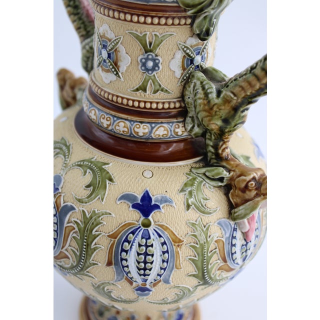 Sand Antique Villeroy & Boch Mettlach Art Nouveau Vase W/ Dragon Handles For Sale - Image 8 of 8