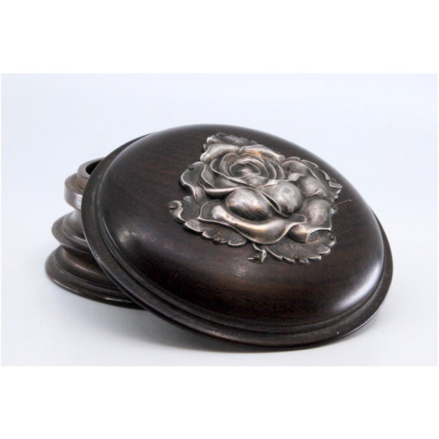 Wooden Jewelry Box with Silver Application and Flower-Shaped Lid For Sale - Image 6 of 11