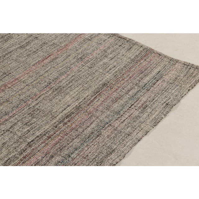 Vintage Kilim Rug in Black, White, Pink Striated Pattern For Sale - Image 9 of 11