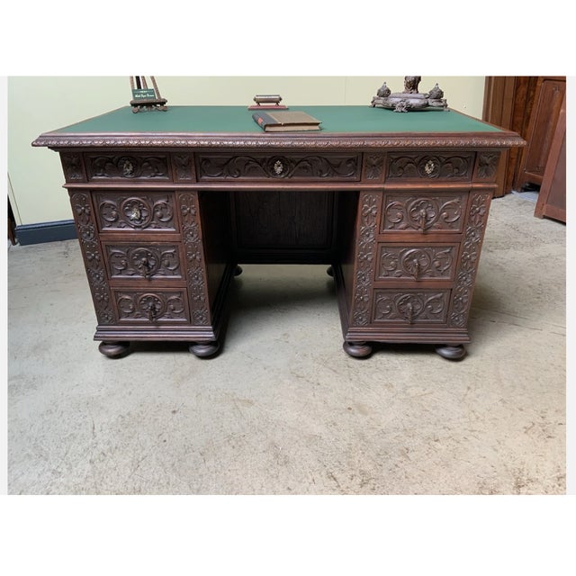 Brown Antique Office Desk, 1880 For Sale - Image 8 of 11