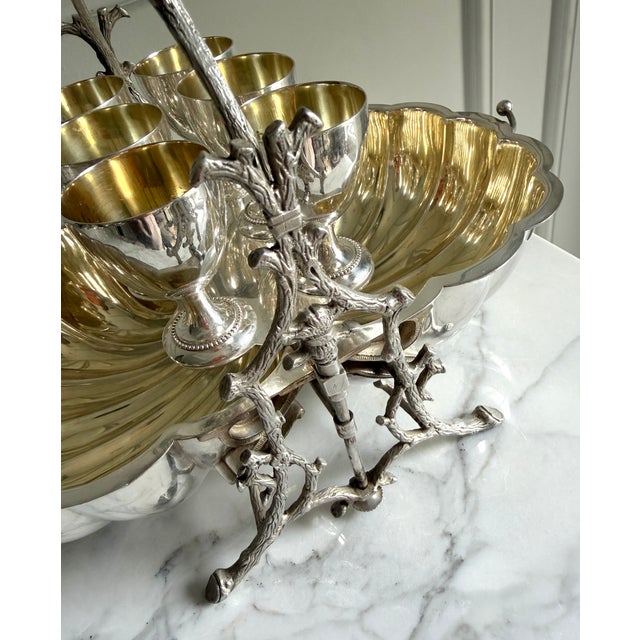 Silver Rare Antique Victorian Mappin & Webbs London & Sheffield Triple Deposit Princes Silver Plated Egg Cruet / Hors d'Oeuvres Dish Serving Set With 6 Cups For Sale - Image 8 of 12