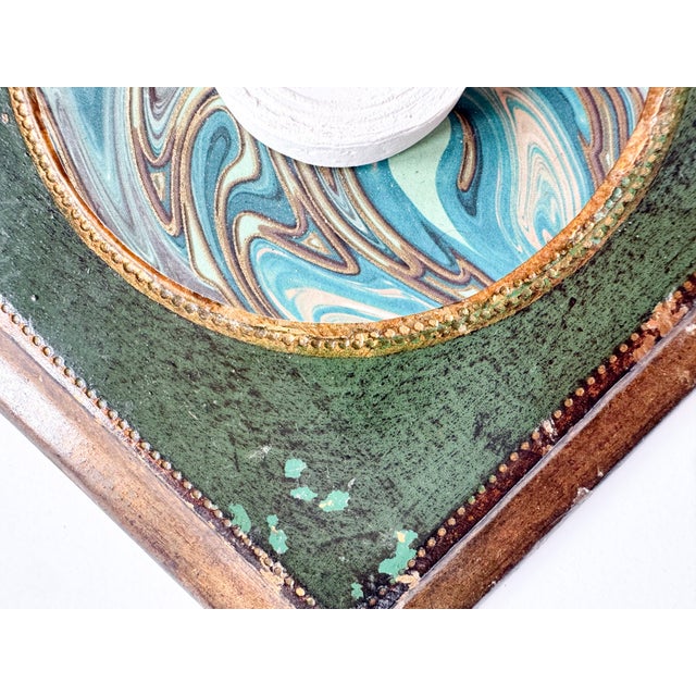 Intaglio on Florentine Frame Mixed Media by Dorothy Art, Emerald Teal and Gold Marbled For Sale - Image 4 of 4