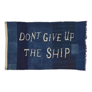 Large Patchwork Indigo Flag, Don't Give Up the Ship For Sale