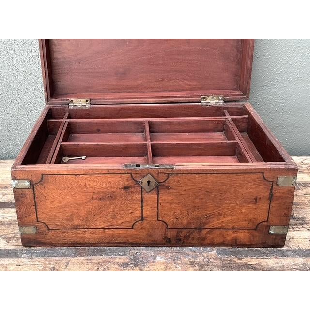 This exceptional antique campaign box is a masterclass in colonial-era utility and refined British craftsmanship....
