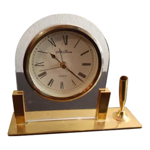 1980s Seth Thomas Brass Desk or Mantle Clock With Pen Holder