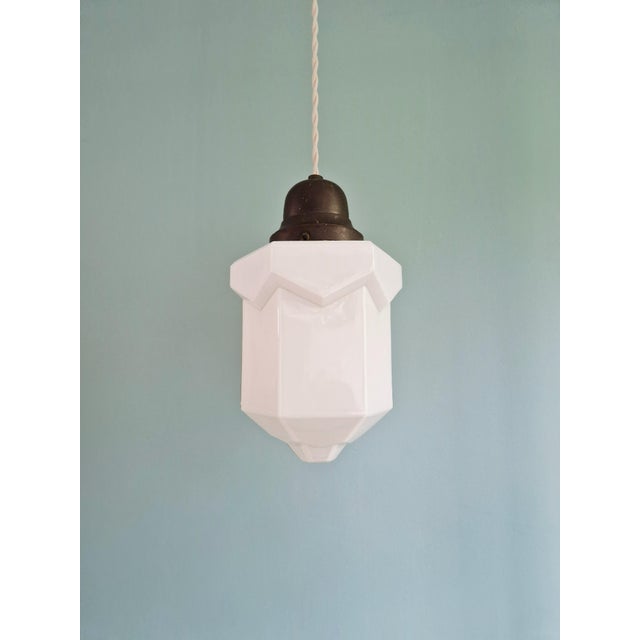 Art Deco Skyscraper Pendant Light in White Opaline, 1920s For Sale - Image 11 of 11