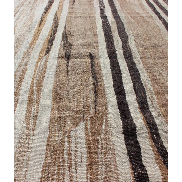 Stripe Design Turkish Vintage Flat-Weave Rug in Shades of Brown, Camel, Tan, and Ivory For Sale In Atlanta - Image 6 of 10