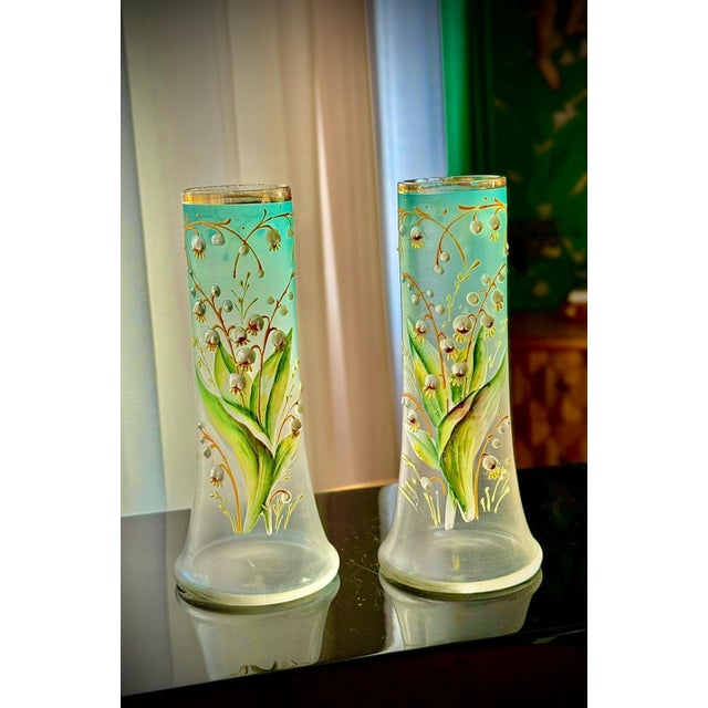 Art Nouveau Satin Glass Lily of the Valley Vases from Legras, 1890s, Set of 2 For Sale - Image 17 of 17
