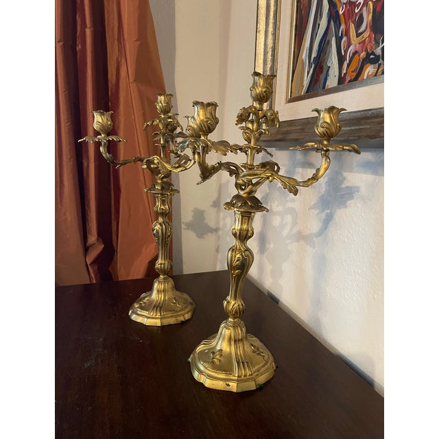 Mid 19th Century Mid 19th Century Pair of French Gilt Bronze Four-Light Candelabra – Napoleon III Period Circa For Sale - Image 5 of 8