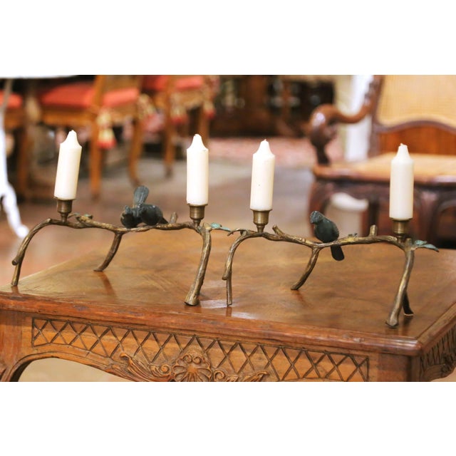 Pair of Mid-Century Cast Iron Bird Branch Two-Light Candelabras For Sale In Dallas - Image 6 of 10