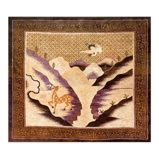 1920s Earth Tone Animalistic Antique Chinese Bao Tou Rug 5'6" X 6'0" Handknotted Wool Carpet For Sale
