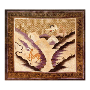 1920s Earth Tone Animalistic Antique Chinese Bao Tou Rug 5'6" X 6'0" Handknotted Wool Carpet