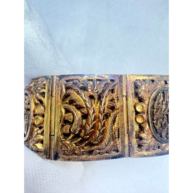 Vintage Mid‑Century Chinese Solid Cast Brass Fú‑Lù‑Shòu Blessings Bracelet For Sale - Image 11 of 13