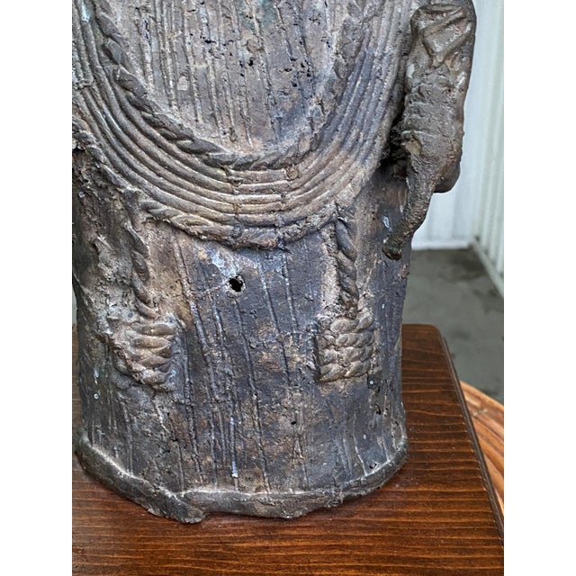 Vintage African Benin-Style Bronze Royal Bust Sculpture For Sale - Image 10 of 14