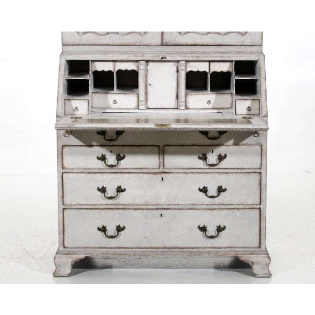 Stunning scandinavian two-parts bureau with richly carved top, original lock and hardware, secret rooms, circa 1770 - 80...