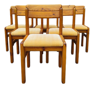 French Pine Dining Chairs, 1970s, Set of 6