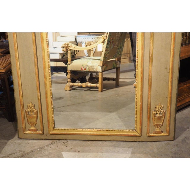 Antique French Gray Painted and Giltwood Louis XVI Style Trumeau Mirror, C. 1880 For Sale - Image 13 of 18