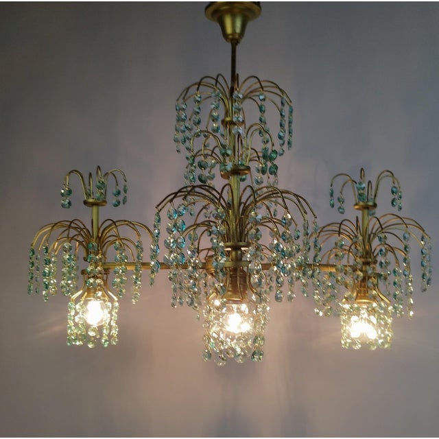 1980s Vintage Turquoise Crystal Chandelier Lighting 1980s For Sale - Image 5 of 13
