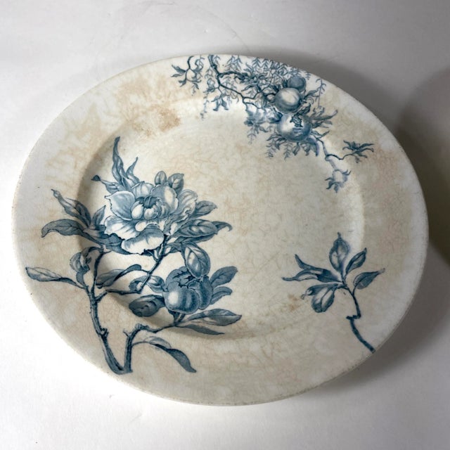 Pair of French blue transfer ware plates by Daulton Burslem England in Arundel pattern with floral and pomegranate design....