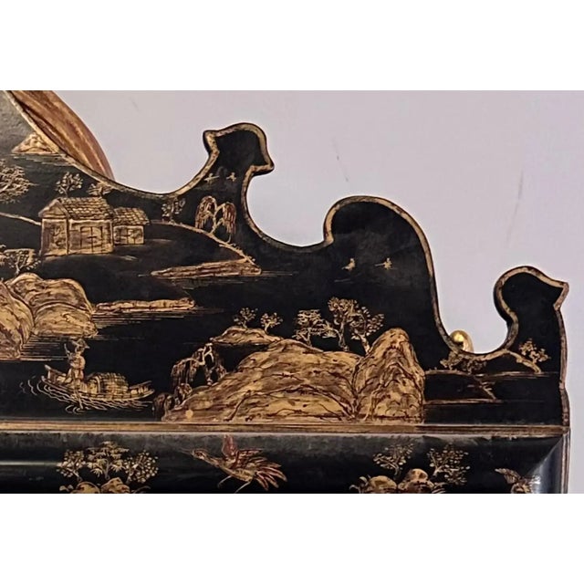 18th C Style Burton-Ching Charles II Black Chinoiserie Regency Mirror.
