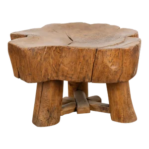 Rustic Slab Wood Round Coffee Table, China Circa 1890