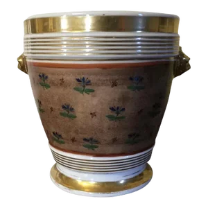 Antique 19th Century French Empire Porcelain Cachepot with Lion Mask Handles