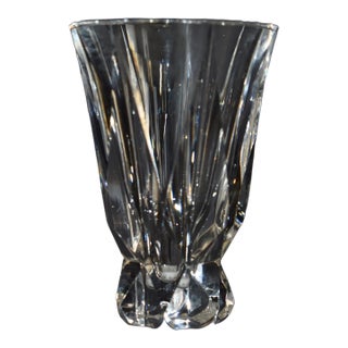 Vtg. Art Deco Style Tapered Thick Cut Crystal Vase - Saint-Louis For Sale