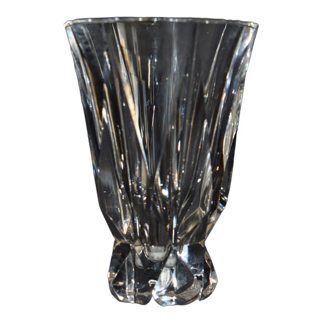 Vtg. Art Deco Style Tapered Thick Cut Crystal Vase - Saint-Louis For Sale