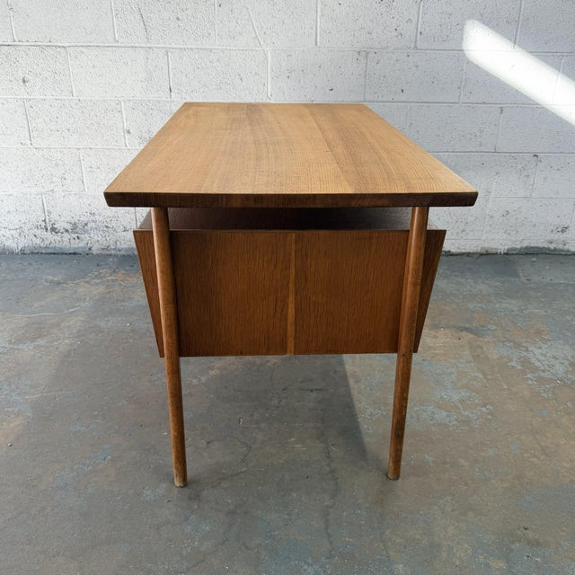 Brown Rare Vintage Danish Modern Floating Top Quarter-Sawn Oak Desk Gunnar Nielsen Tibergaard Attributed For Sale - Image 8 of 12
