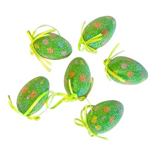 1980s Vintage Boho Chic Art Deco Beaded Polka Dot Easter Eggs - Set of 6. For Sale