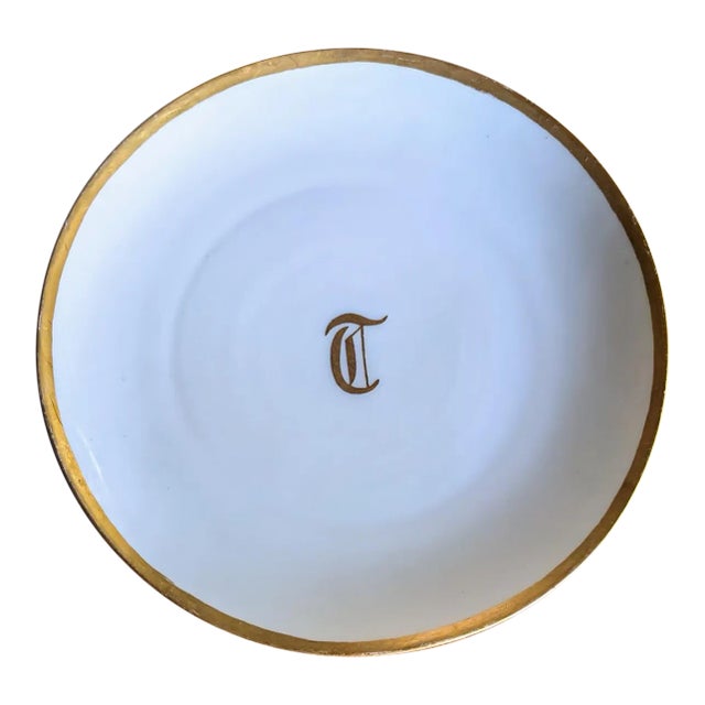 Early 20th Century German Gold Monogrammed and Trim Porcelain Plate For Sale