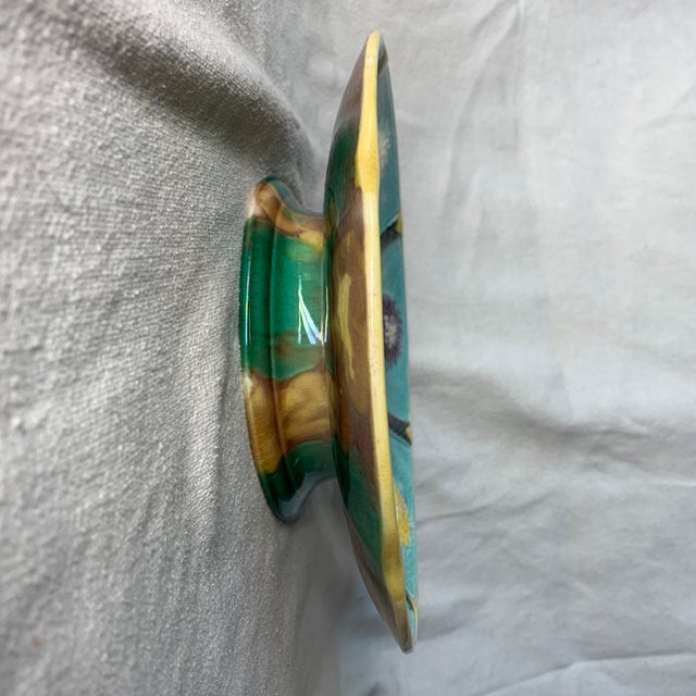Antique Wedgwood Majolica Pottery Chrysanthemum Turquoise Cake Stand For Sale In Chicago - Image 6 of 7
