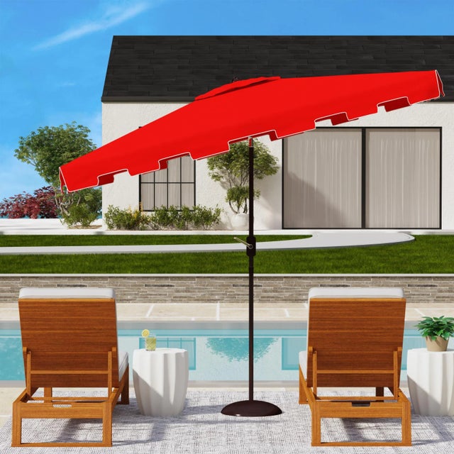 A classic market umbrella gets a stylish makeover in red and white for chic European flair. Its rectangleangular polyester...
