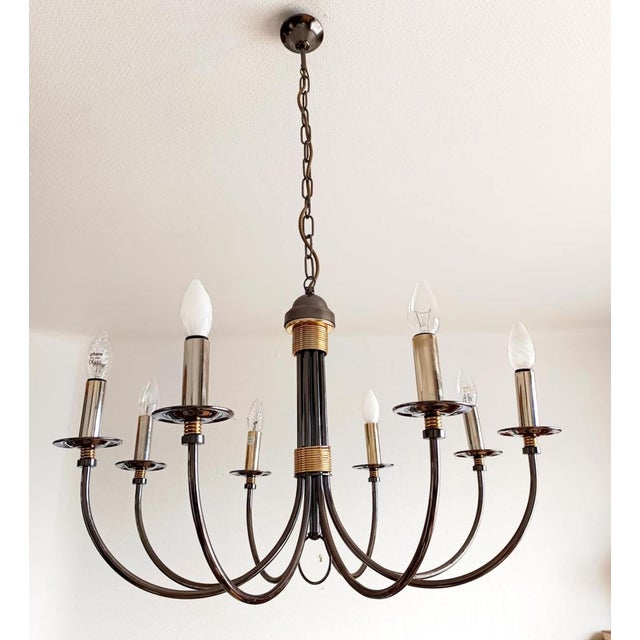 Metal Vintage Eight-Arm Silver and Gold Metal Chandelier, 1980s For Sale - Image 7 of 13