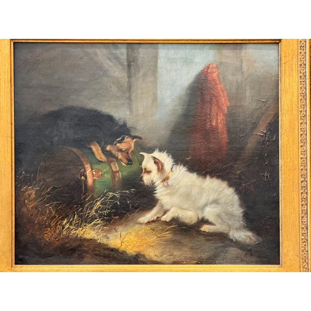 Traditional "Terriers Ratting in a Barn” Oil on Canvas by George Armfield (1808–1893) For Sale - Image 3 of 7