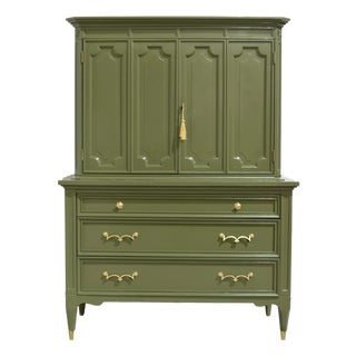 Mid Century Transitional Highboy Dresser by American of Martinsville in Olive Green - Newly Painted For Sale