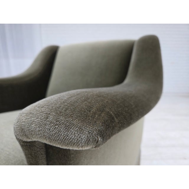 1970s Vintage Danish Armchair in Green Furniture Velour and Beech Wood, 1970s For Sale - Image 5 of 18