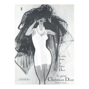 1959 Rare Find- Mid-Century French Dior Lingerie Advertisement Print by Gruau, Matted
